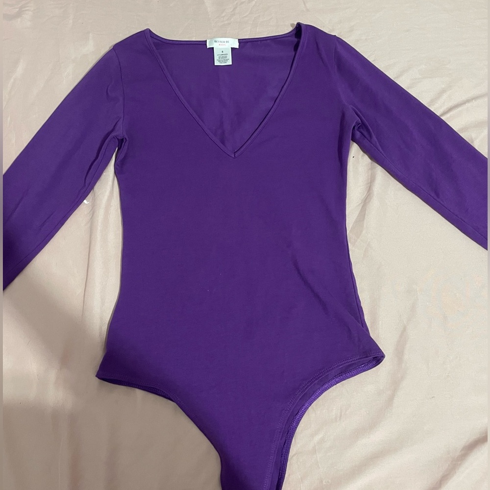 Women Purple Long Sleeve Bodysuit Size S